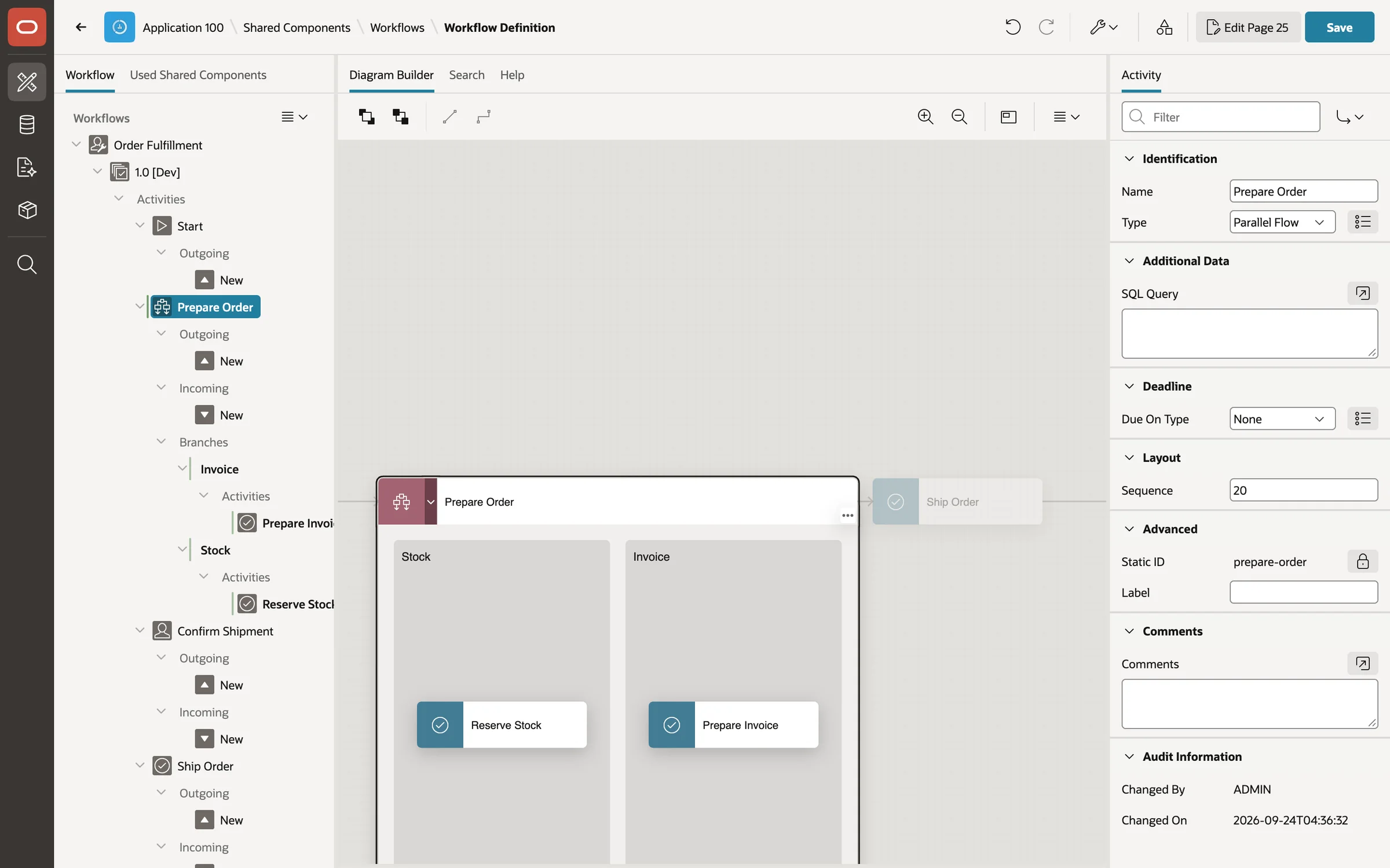 The Workflow Designer with a parallel flow