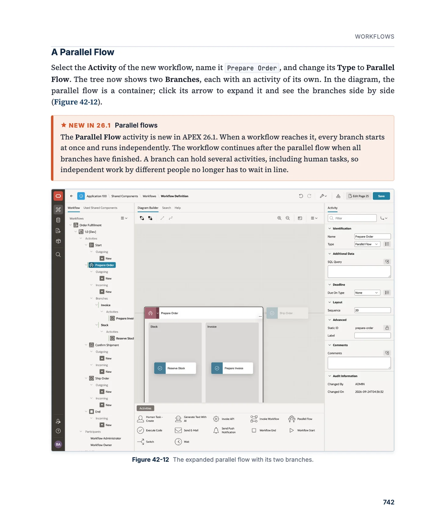 A page of chapter 42 about parallel flows in workflows