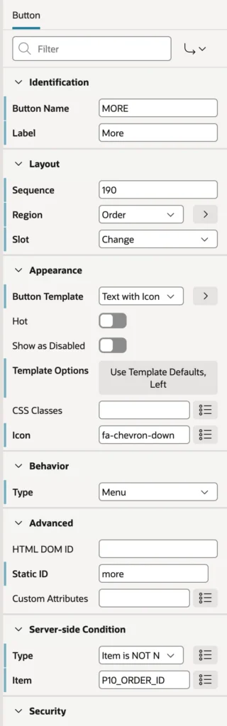 Configuring a menu button in Oracle APEX