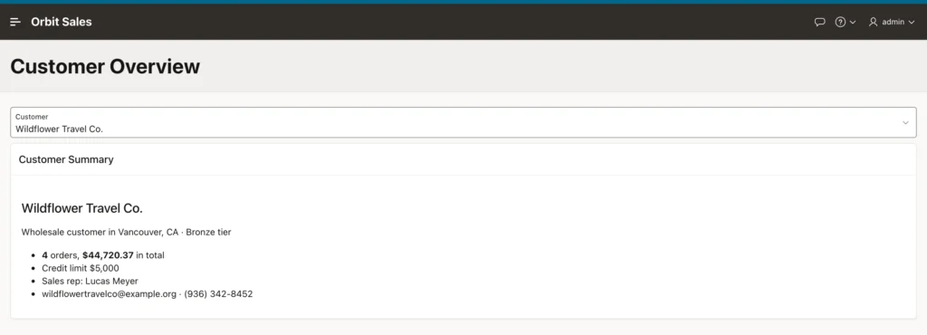 A menu entry opening a related page in Oracle APEX