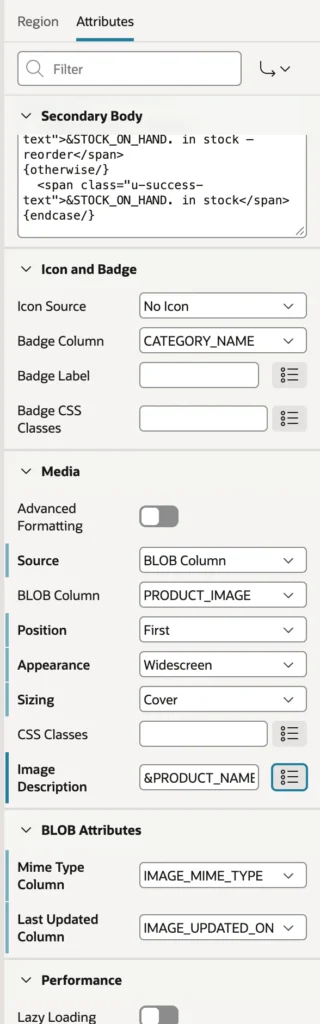 Configuring card media from a BLOB column in Oracle APEX