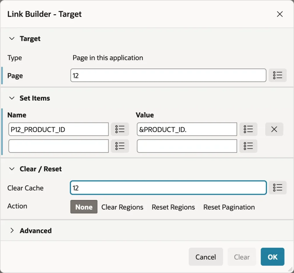 Setting a drill-down link on a chart series in Oracle APEX