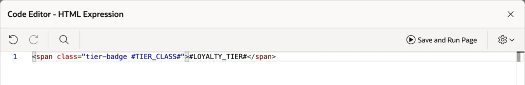 An HTML expression using row column values in an Oracle APEX report