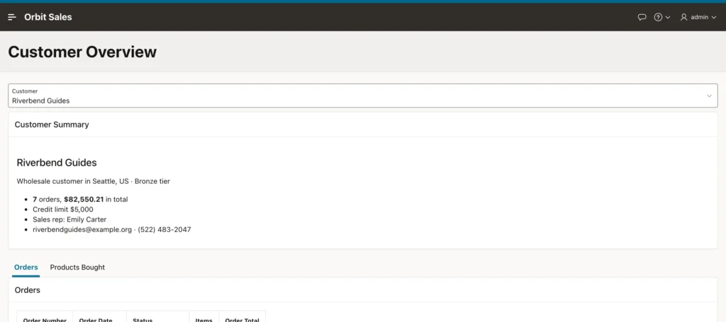 Selecting another customer to redisplay an Oracle APEX page