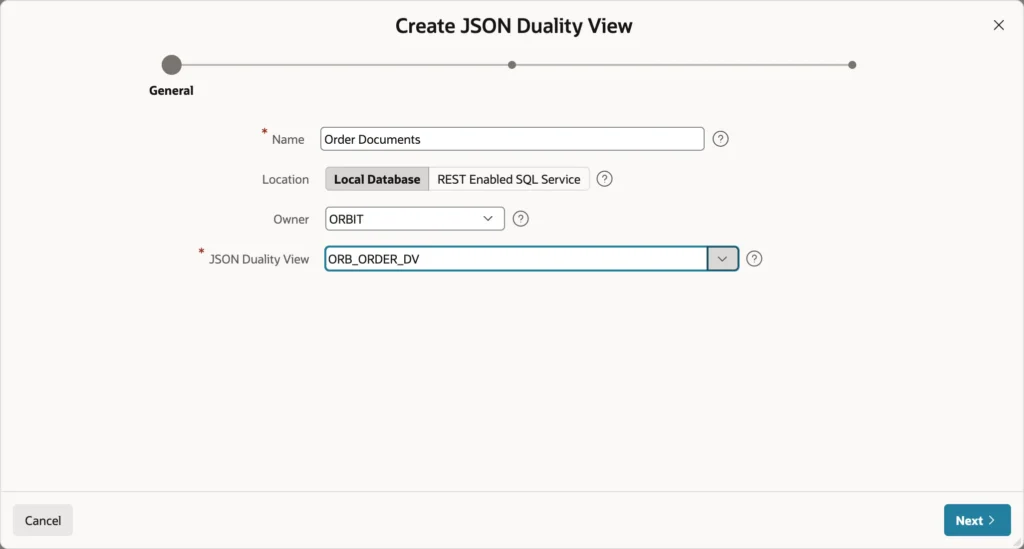 Creating a JSON Duality View component in Oracle APEX