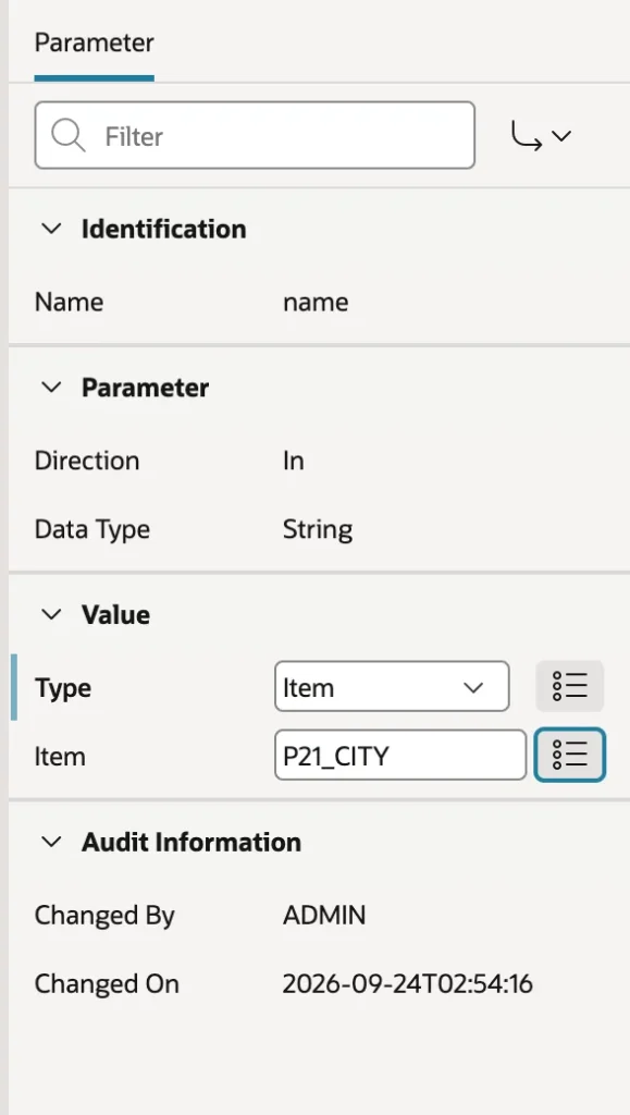 Binding a REST parameter to a page item in Oracle APEX
