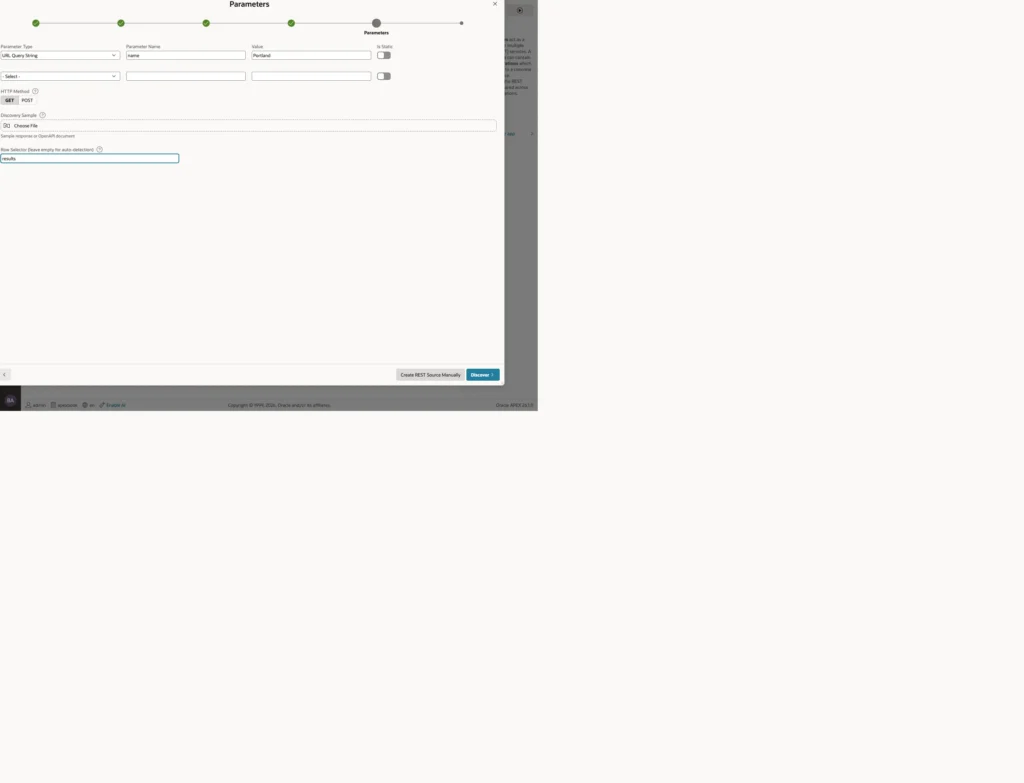 Adding a parameter and row selector to a REST data source