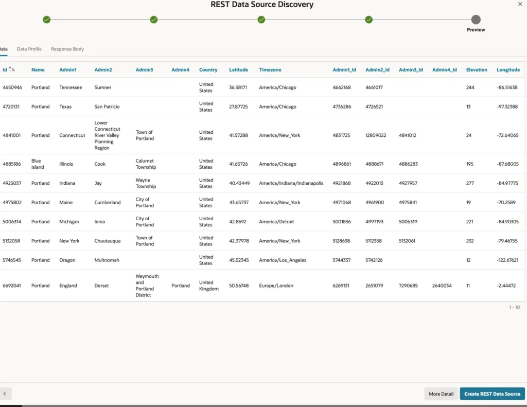 Discovery showing rows returned by a REST service in Oracle APEX
