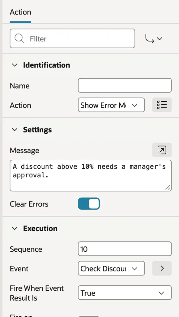 The Show Error Message action in Oracle APEX 26.1