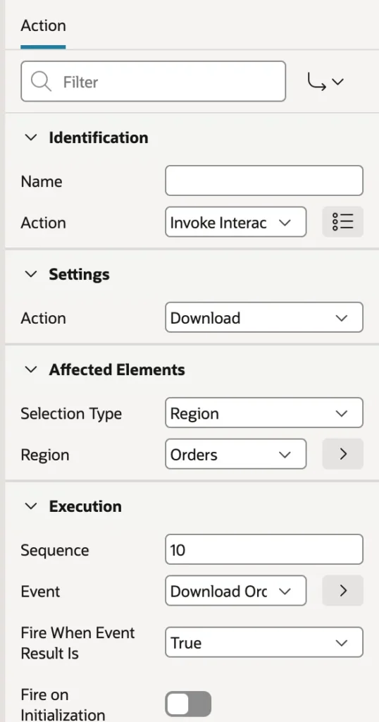 The Invoke Interactive Report Dialog action in Oracle APEX 26.1