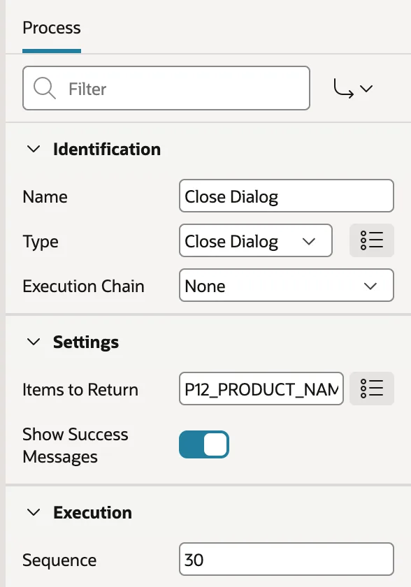 Setting Items to Return on a Close Dialog process in Oracle APEX