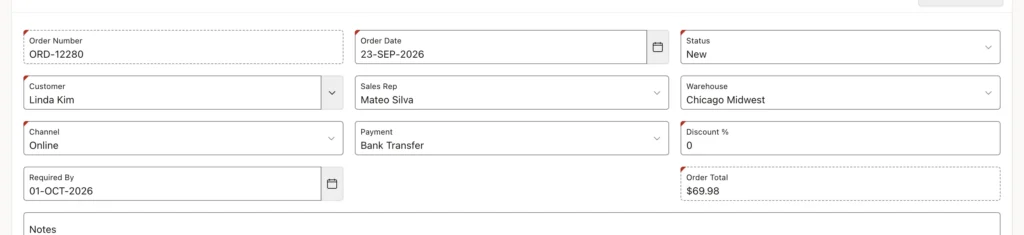 An order form with the shipped date hidden in Oracle APEX