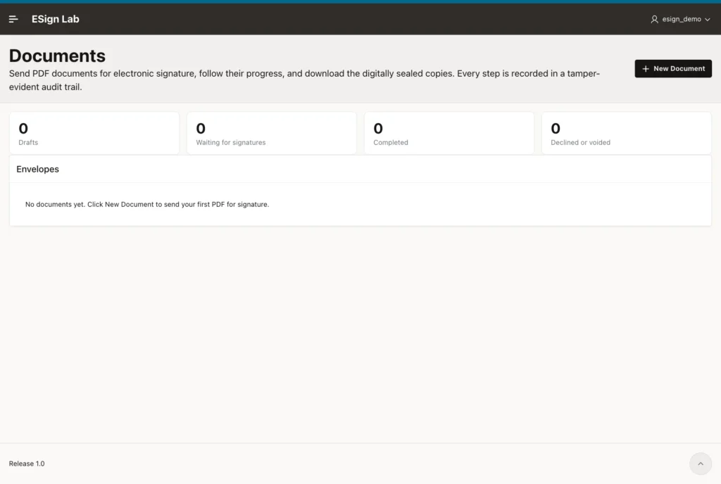Documents page with no envelopes