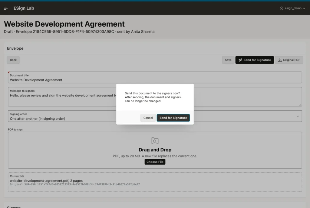 Confirmation dialog before sending