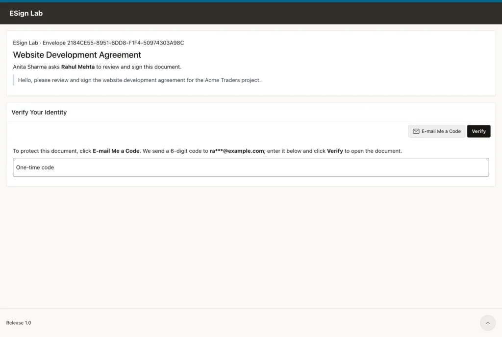 Signing page asking the signer to verify their identity