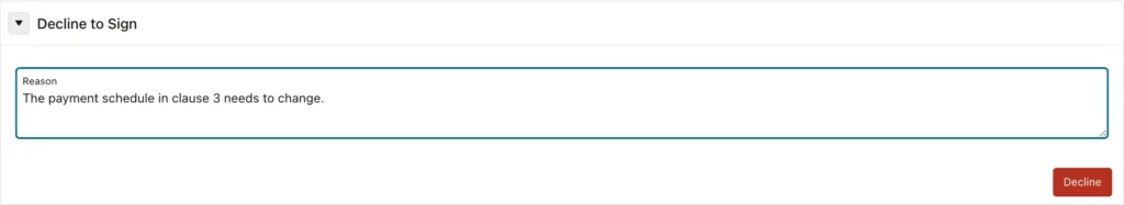 Decline to Sign region with a reason