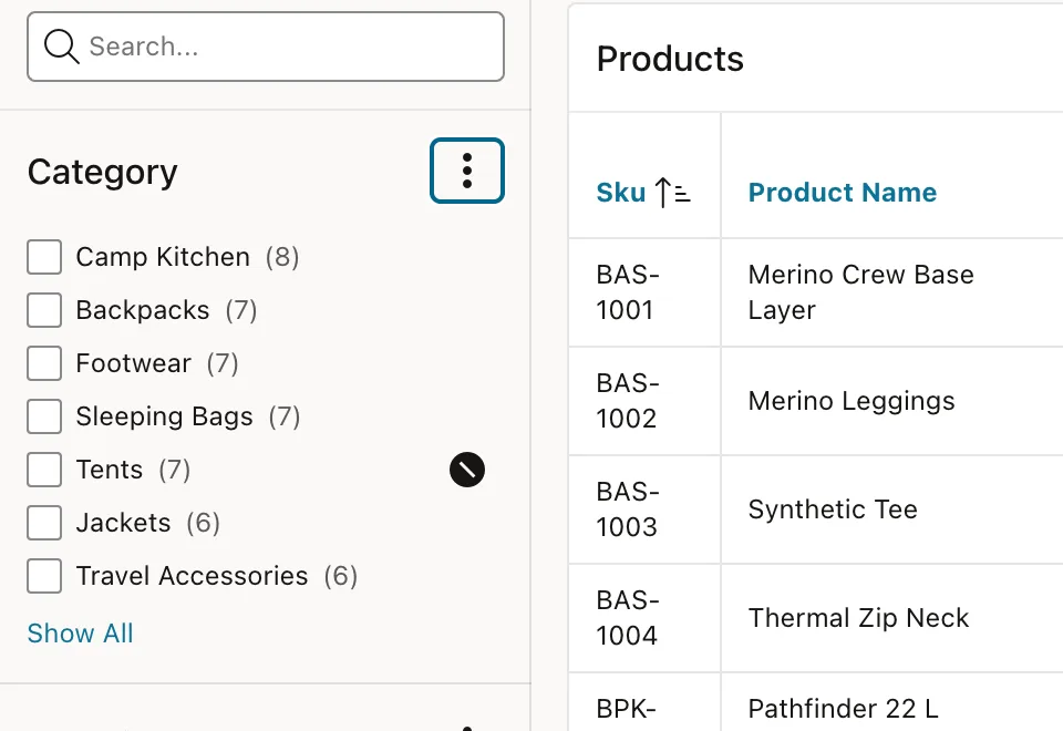 The exclude button appearing on a facet value in Oracle APEX