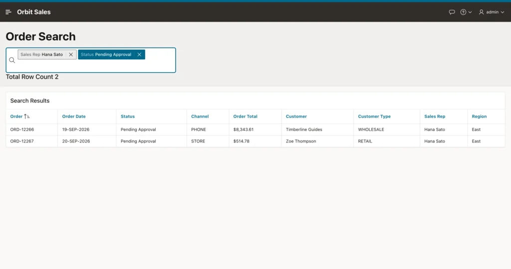 A report narrowed by two smart filters in Oracle APEX