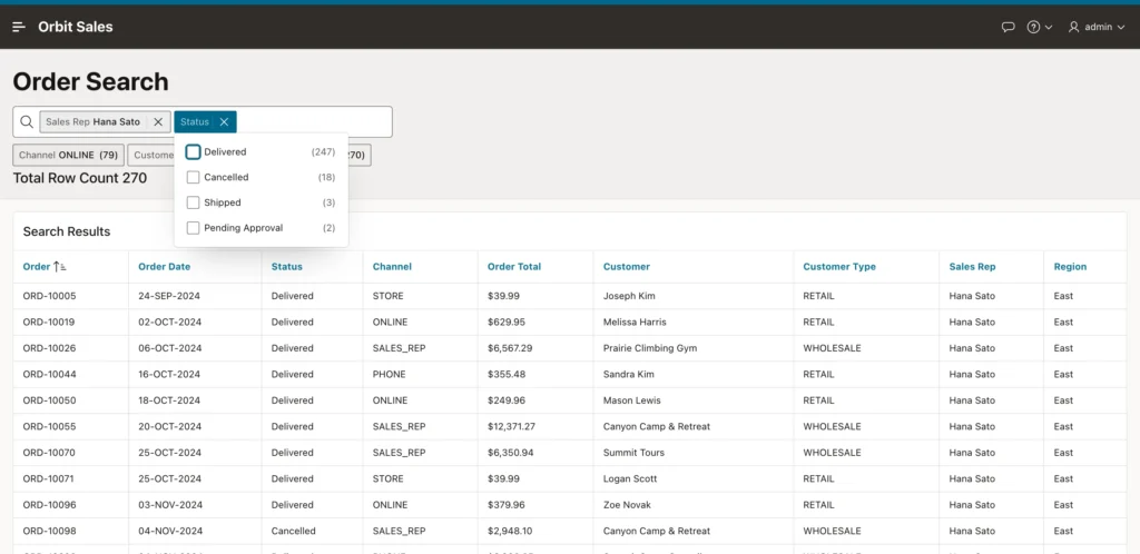 Opening a smart filter to choose several values in Oracle APEX