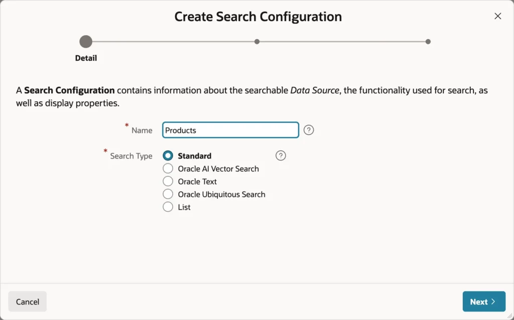 Creating a search configuration in Oracle APEX shared components