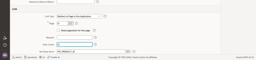 Setting the link of a search configuration in Oracle APEX