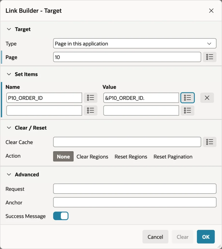 A branch returning to the same page with the new record key in Oracle APEX