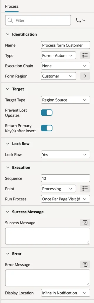 The automatic row processing DML process in Oracle APEX