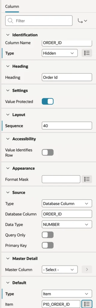 Defaulting a grid column from a page item in Oracle APEX