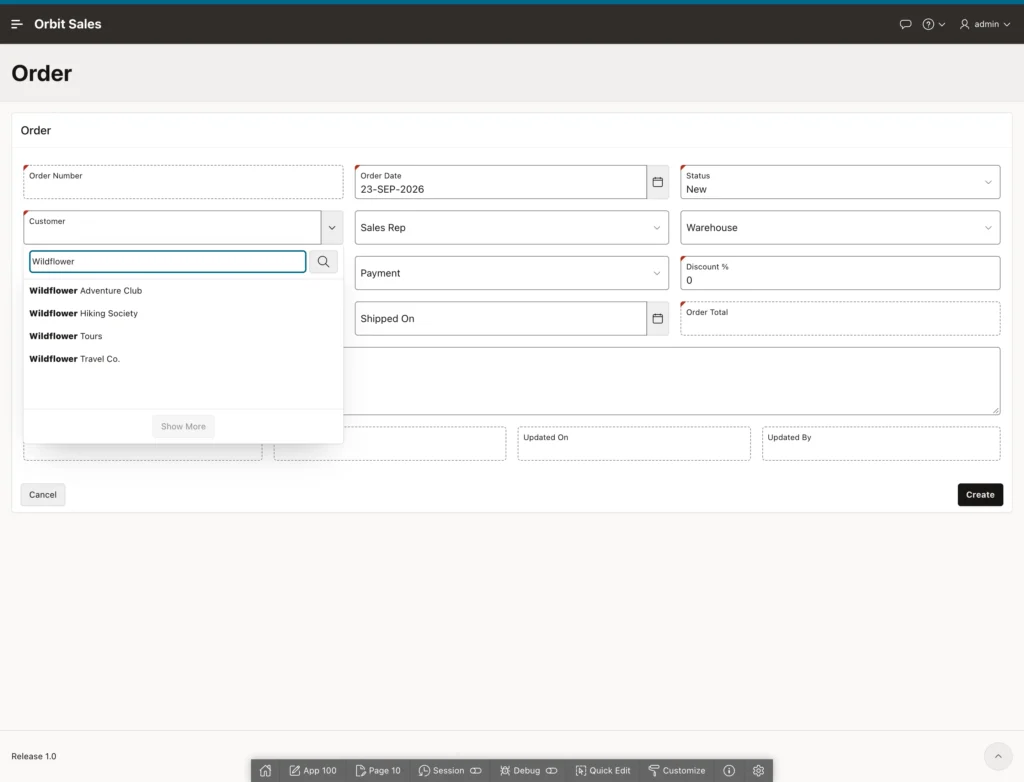 Searching customers in a popup list of values in Oracle APEX