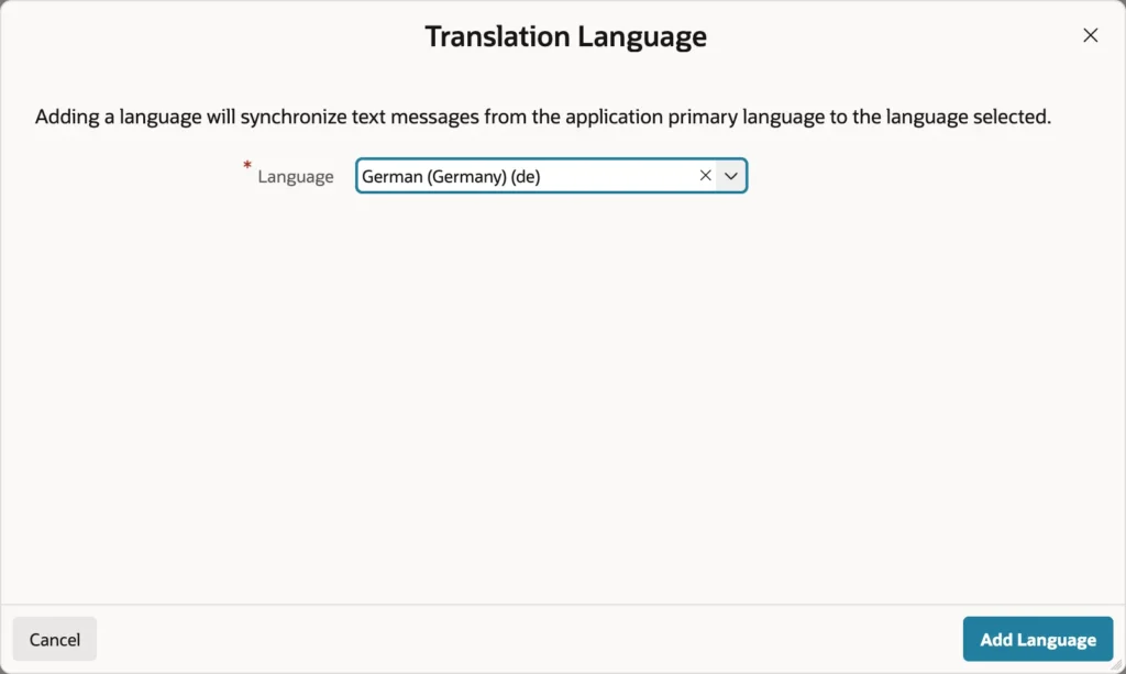 Adding a translation language in Oracle APEX