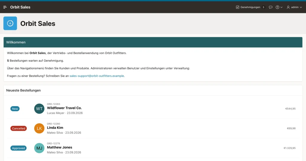 An Oracle APEX home page running in German