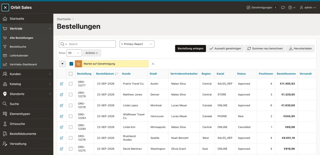 An Oracle APEX report page running in German