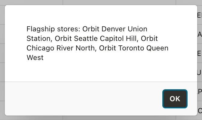 An alert showing values read from an Oracle APEX interactive grid model