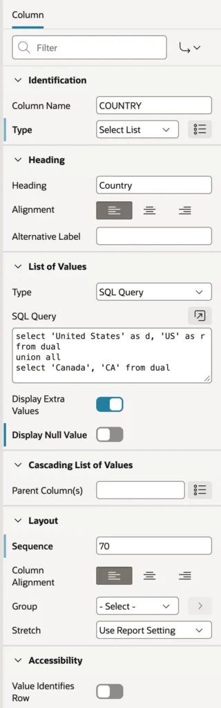 Configuring a select list column with a SQL query list of values in an APEX grid