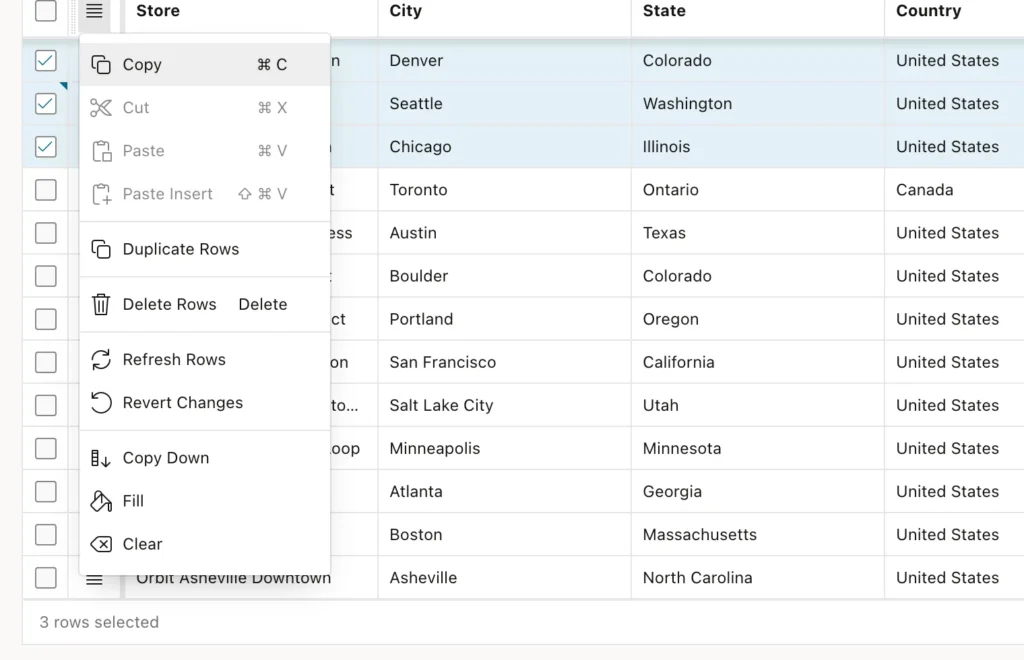 Selection actions for multiple rows in an Oracle APEX interactive grid