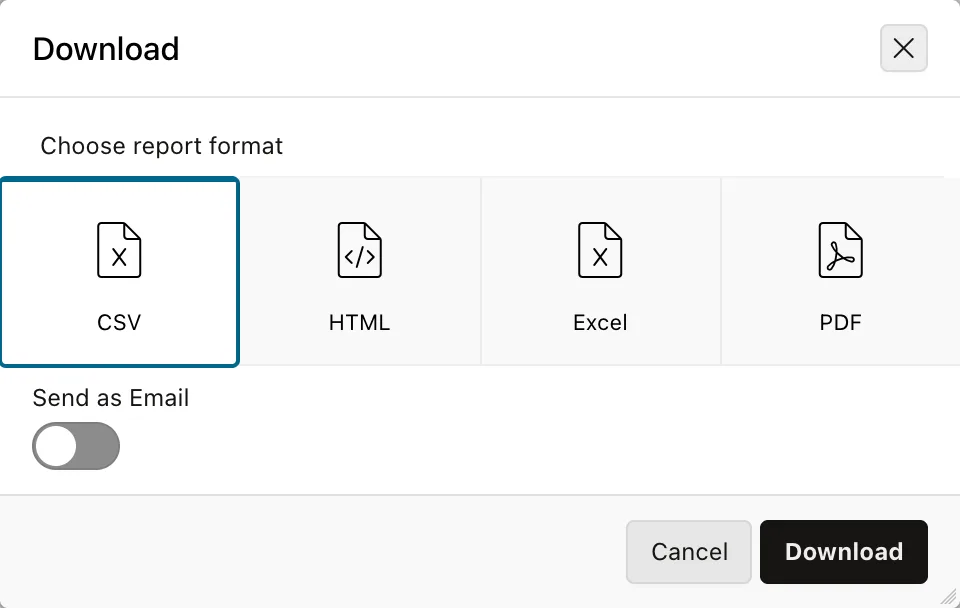 The download dialog of an interactive report in Oracle APEX