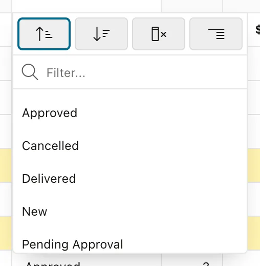 The column heading menu of an Oracle APEX interactive report