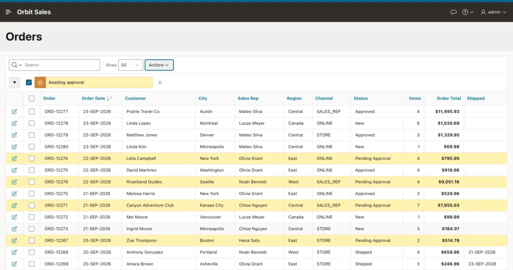 An interactive report with highlighted rows in Oracle APEX