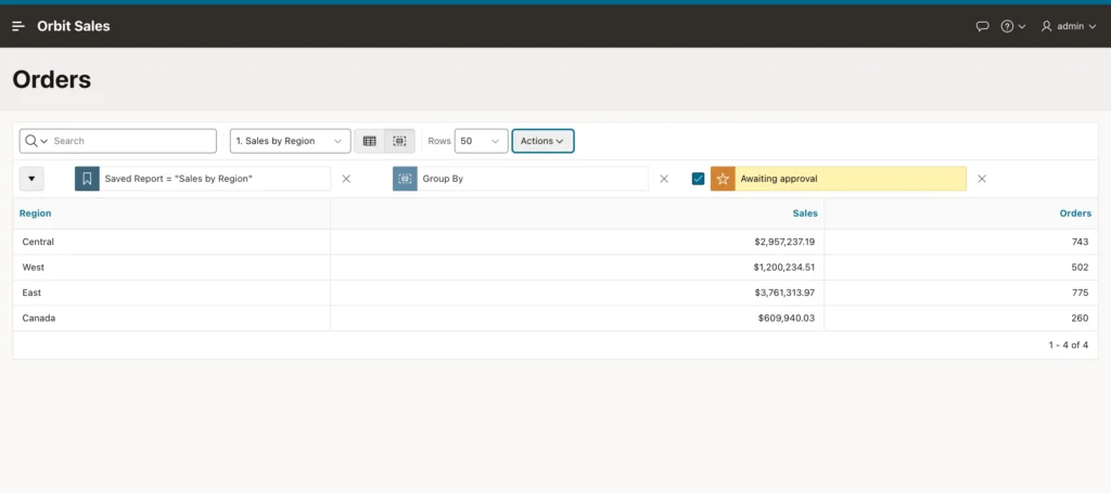 The reports list of an Oracle APEX interactive report