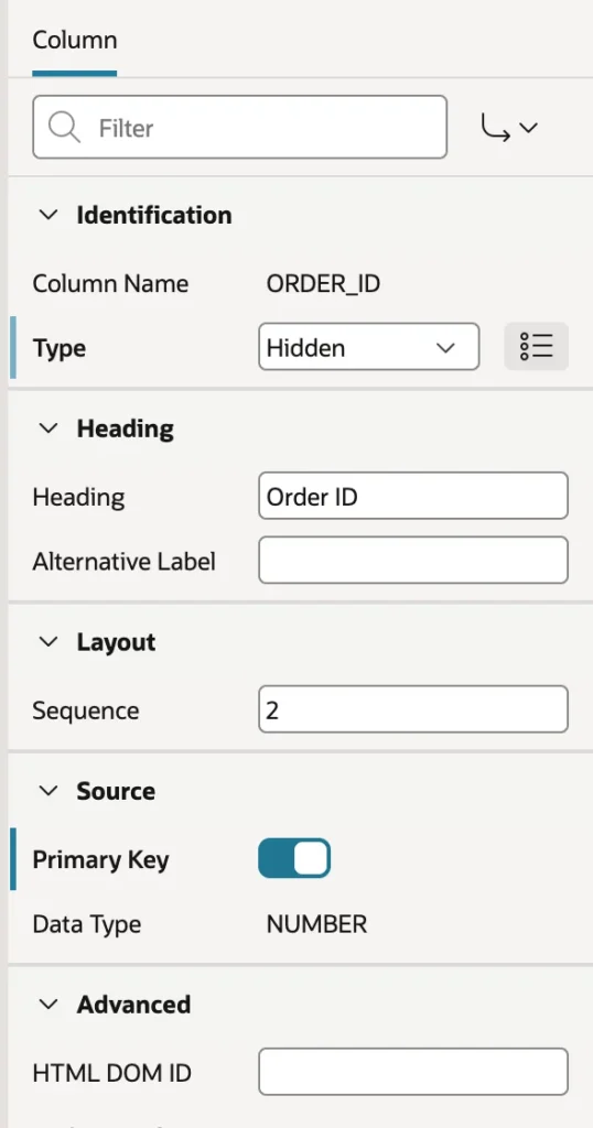 Setting a hidden column as the primary key of an interactive report