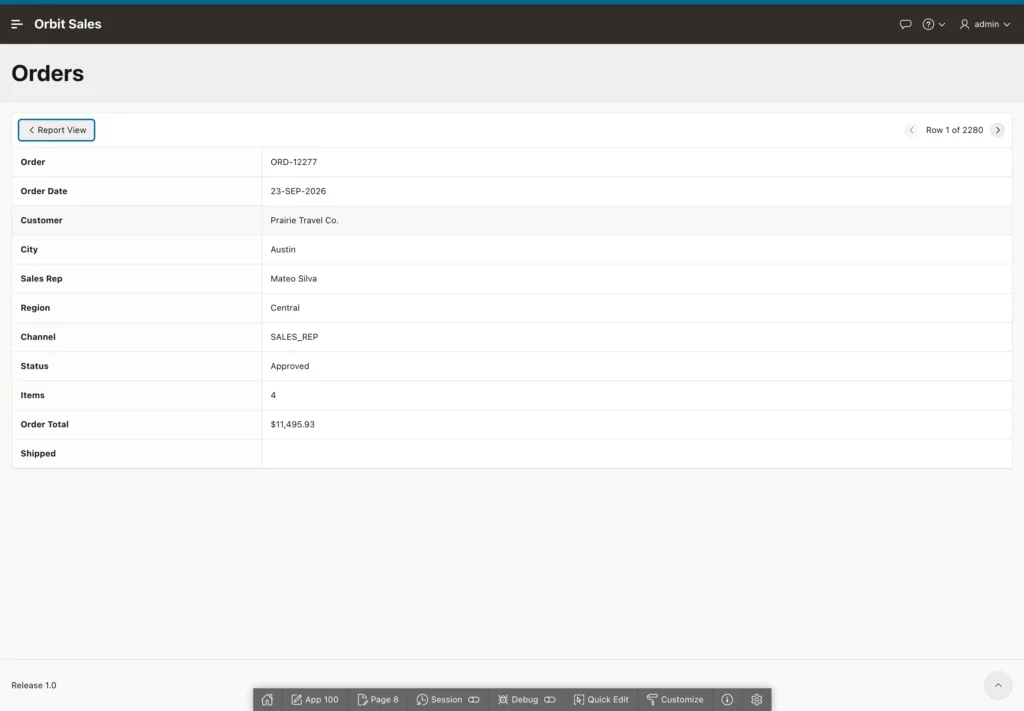 The single row view of an interactive report row in Oracle APEX