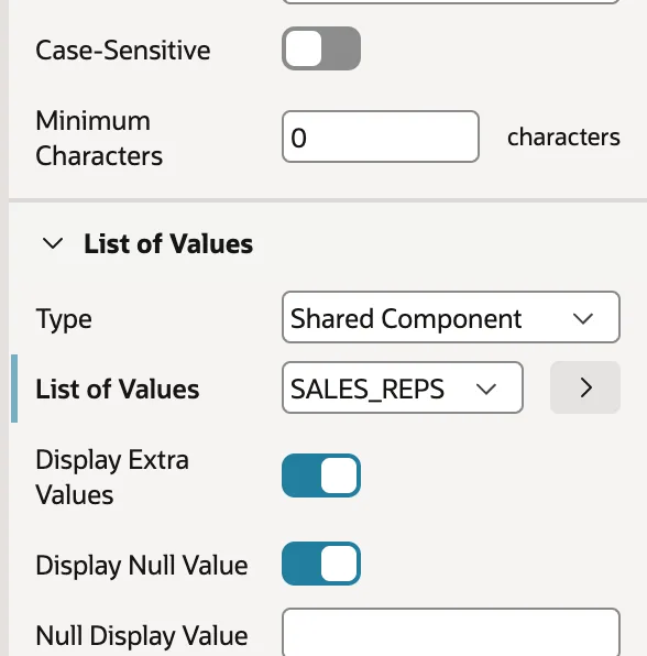 An item using a shared list of values in Oracle APEX