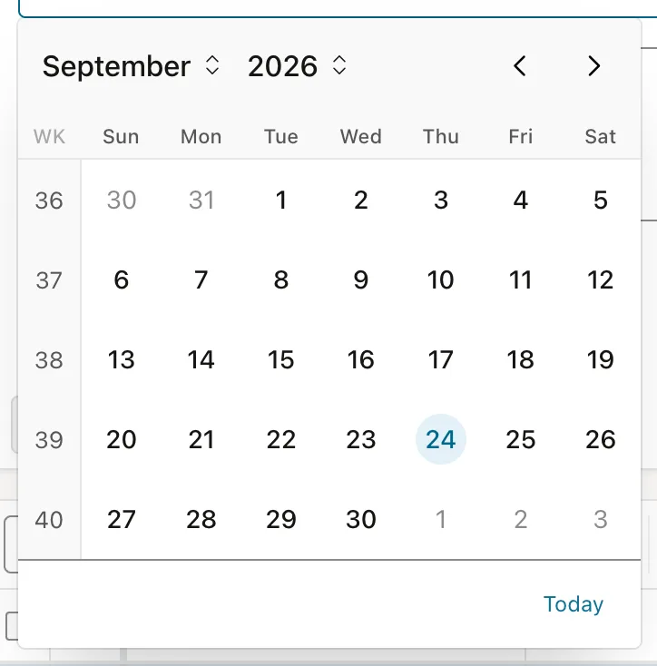 A date picker showing week numbers in Oracle APEX