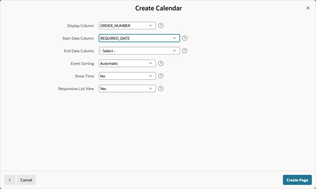 Creating a calendar page in Oracle APEX