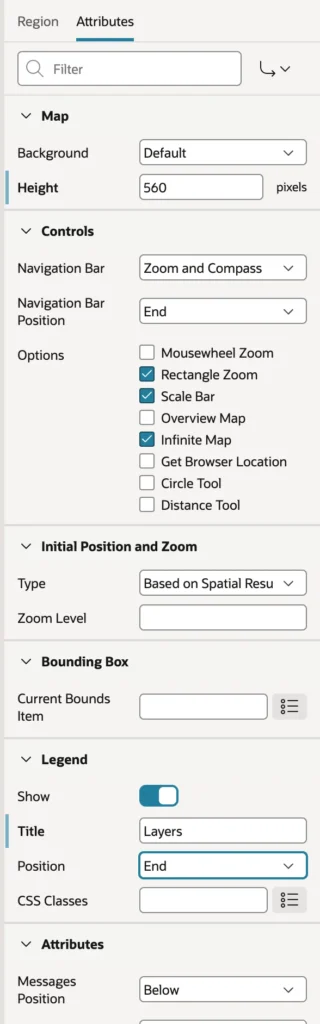 The attributes of a map region in Oracle APEX