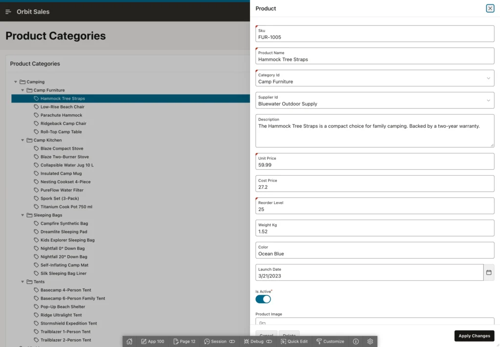 Clicking a tree node to open a product form in Oracle APEX