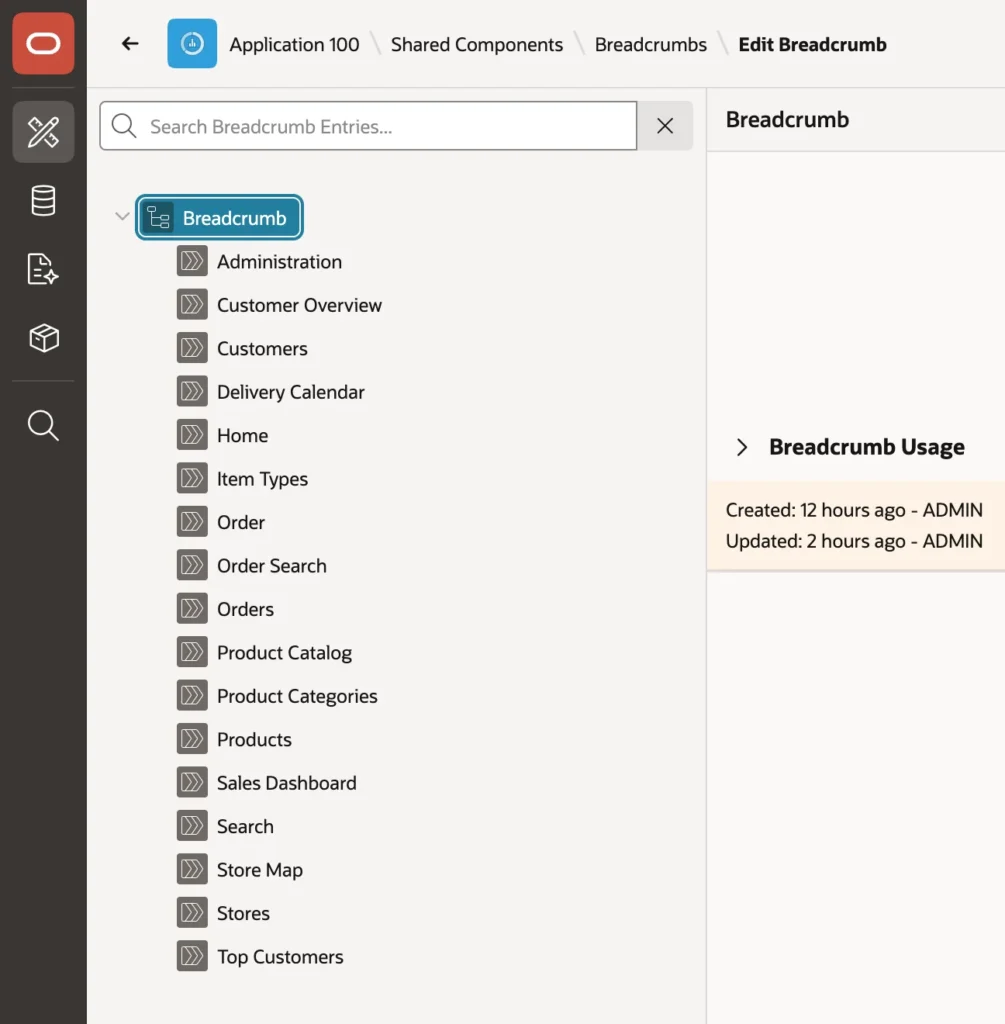 Flat breadcrumb entries with no hierarchy in Oracle APEX