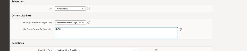 Setting an entry to be current for several pages in Oracle APEX