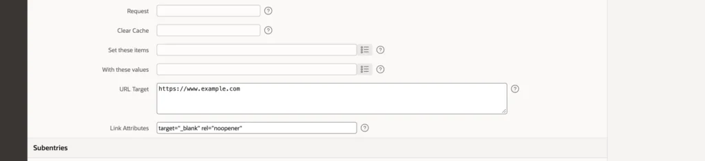 Setting link attributes on a list entry in Oracle APEX