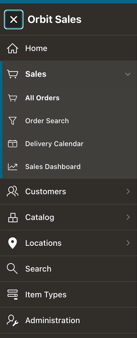 A grouped Oracle APEX navigation menu with the current entry highlighted